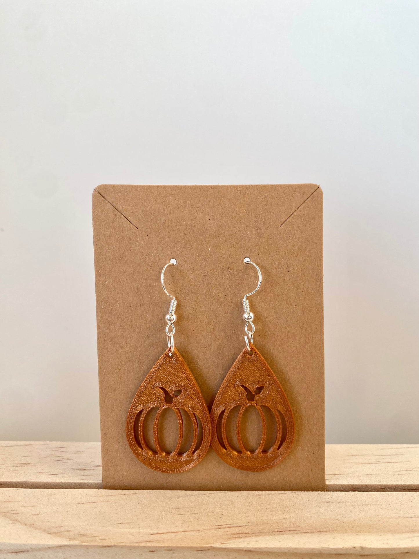 Teardrop Autumn Pumpkin Earrings in copper.