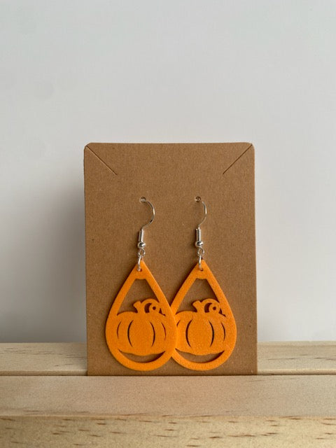 Pumpkin Teardrop Earrings III in orange.