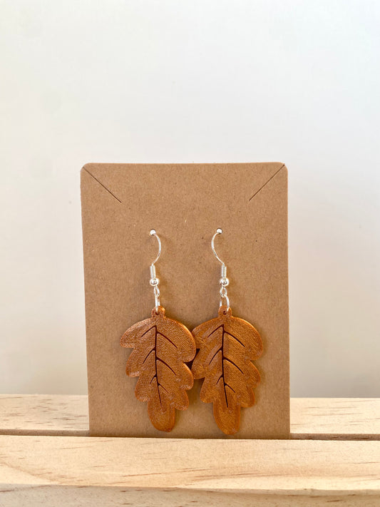 Autumn White Oak Leaf Earrings II in copper.