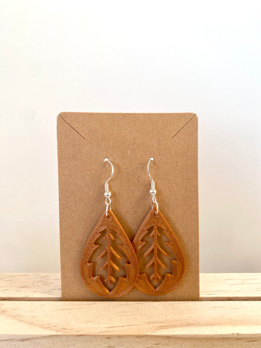 Teardrop Red Oak Leaf Earrings in copper.