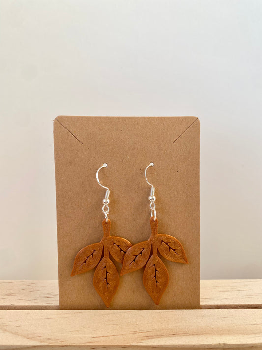 Autumn Rowan Leaf Earrings in copper.
