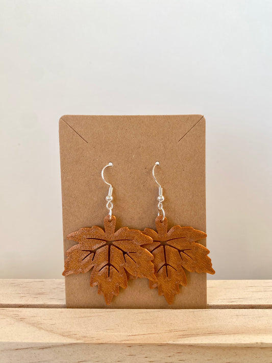 Autumn Maple Leaf Earrings I in copper.