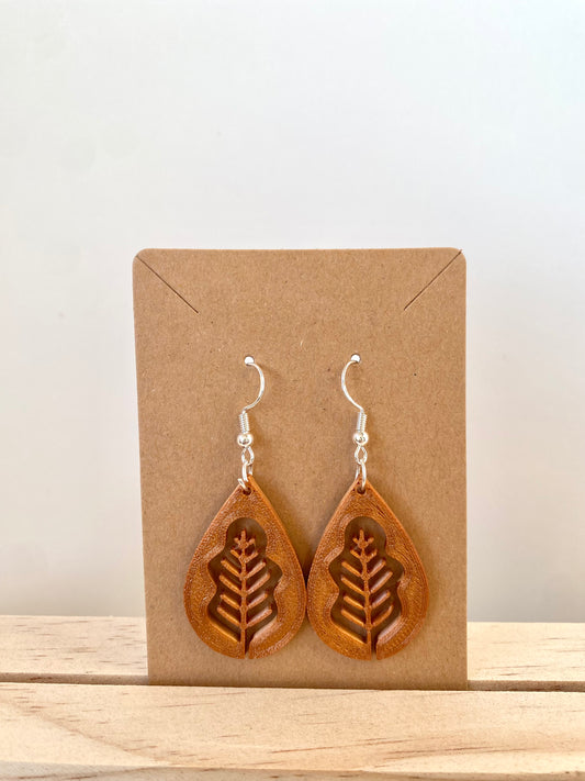 Teardrop White Oak Leaf Earrings in copper.