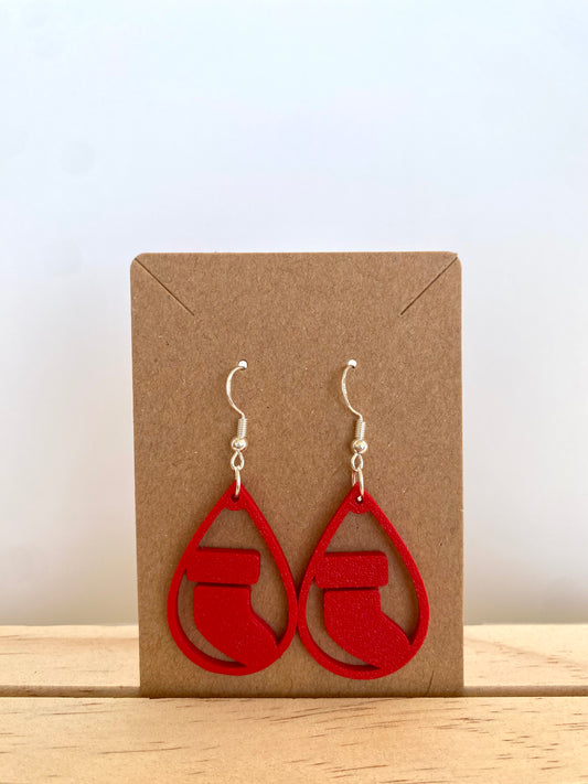 Teardrop Stocking Earrings in red.