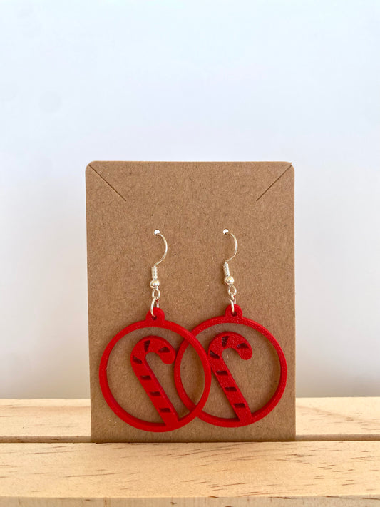 Circle Candy Cane Earrings in red.