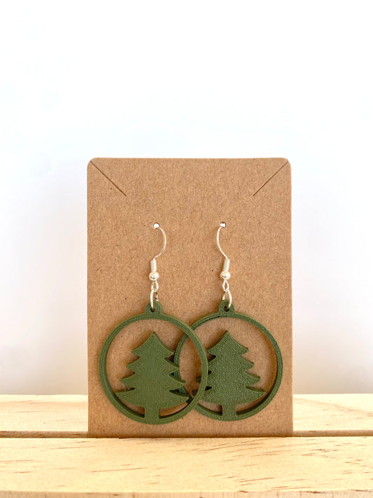 Circle Christmas Tree Earrings II in green.