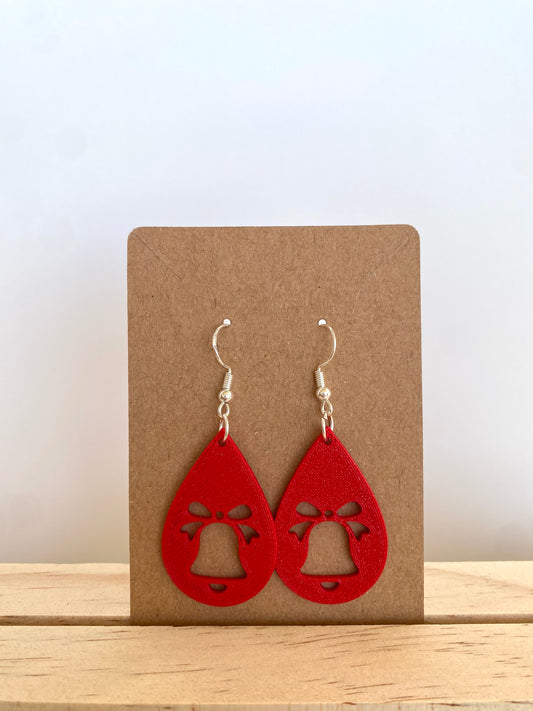 Teardrop Christmas Bells Silhouette Earrings in red.