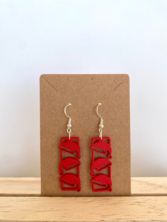 Stacked Santa Hat Earrings in red.