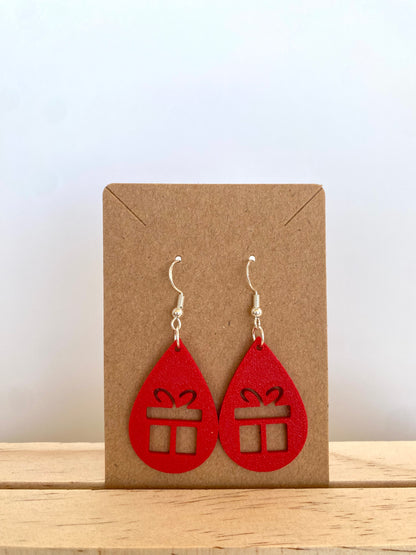 Teardrop Christmas Gift Silhouette Earrings in red.