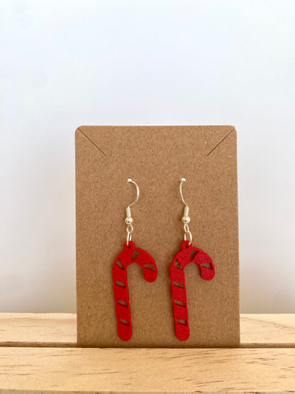 Candy Cane Earrings in red.