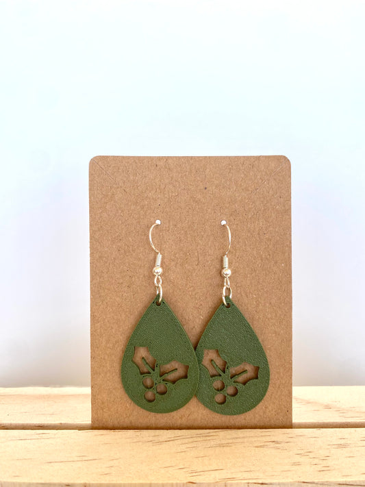 Teardrop Mistletoe Silhouette Earrings in green.