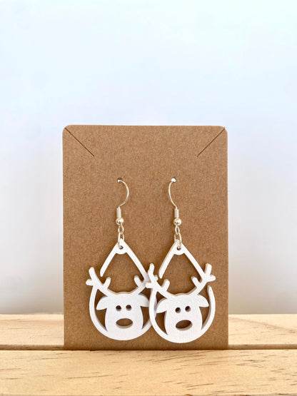 Teardrop Reindeer Face Earrings in white.