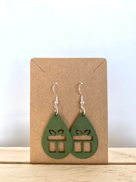 Teardrop Christmas Gift Silhouette Earrings in green.