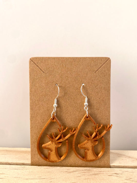 Teardrop Reindeer Head Earrings in copper.